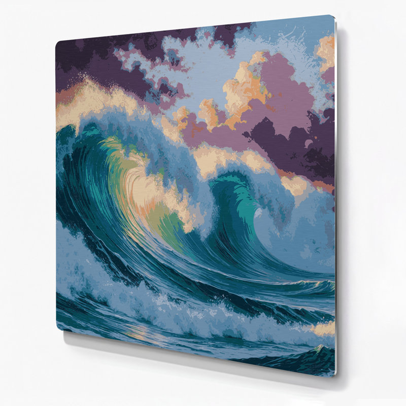«Hawaiian Ocean Waves», art mural en métal bleu, H 16 po x l 16 po