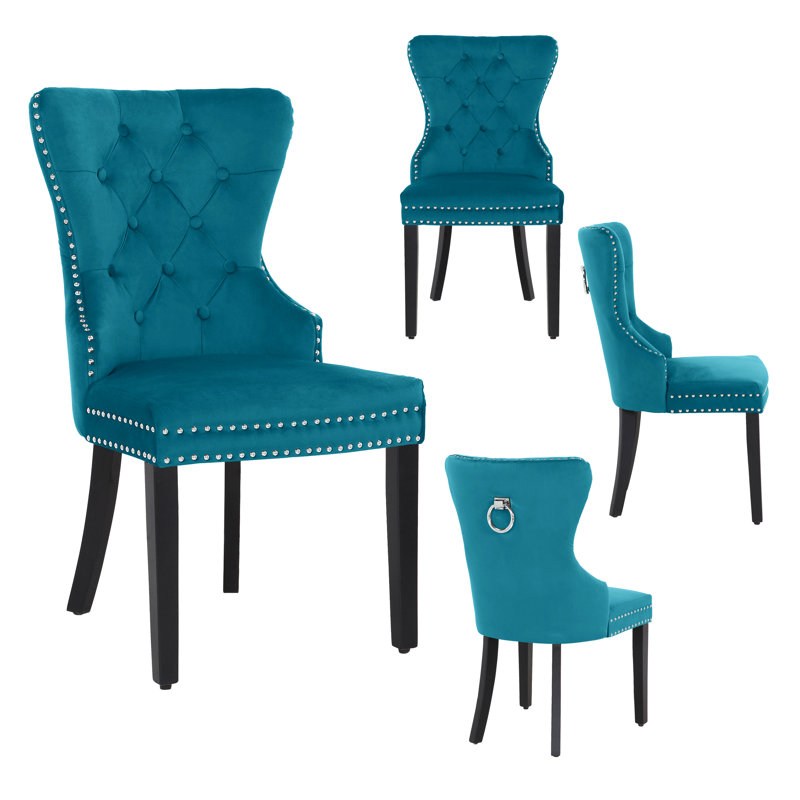 Kirsten 19.75'' H Tufted Velvet Upholstered Side Chair, Turquoise
