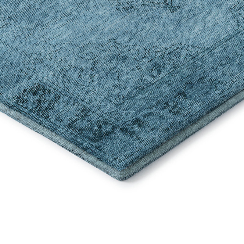 Premium Machine Washable Kiyondrea Blue Rug, null