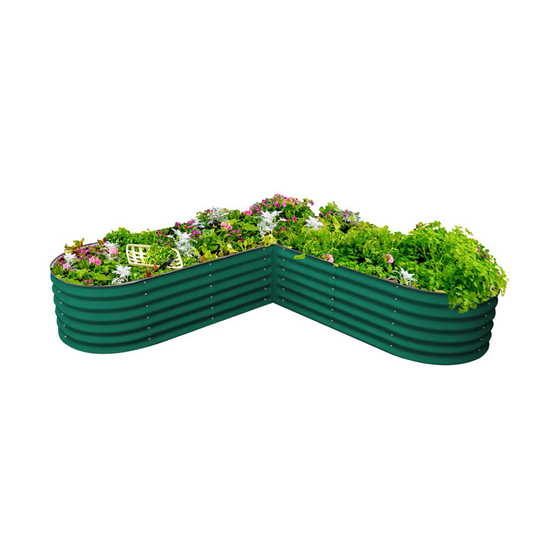 17" Tall L-Shaped Metal Outdoor Raised Garden Bed, Modern Gray, 17" H x 84" W x 84" D