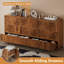 Commode 8 tiroirs cannelée pour la chambre à coucher, 55,1 po de largeur avec tiroirs en bois et poignée en métal pour le salon, noyer-663994991