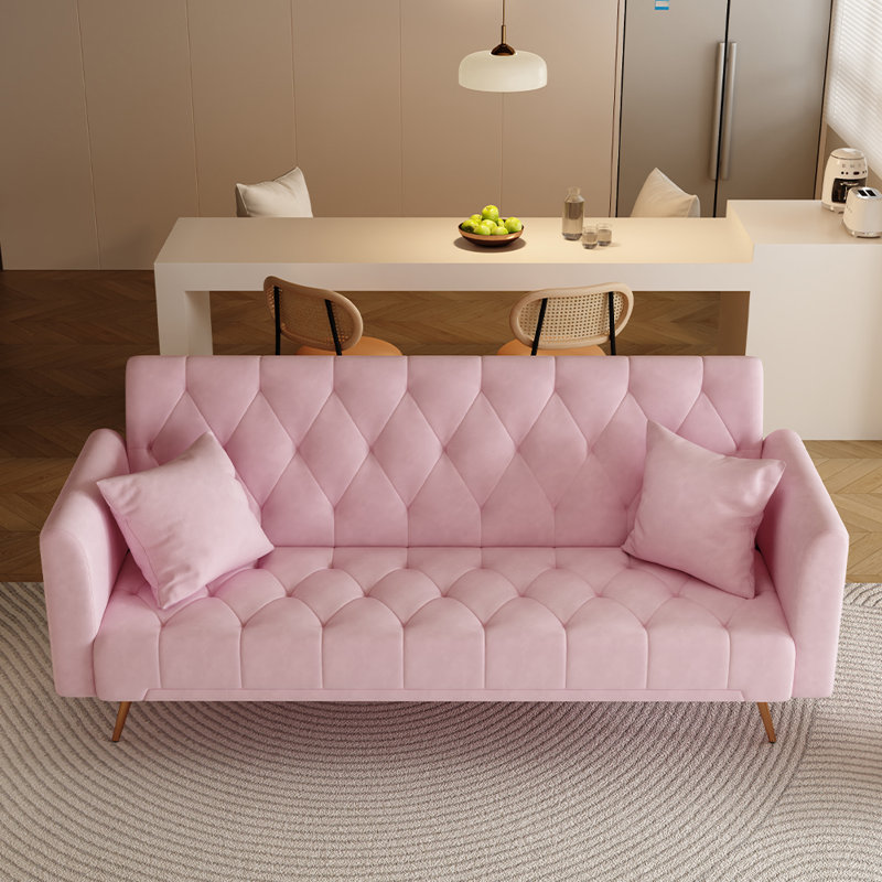 Jessika 71'' Velvet Sleeper,LuxuryConvertible Loveseat Sofa, Pink Velvet