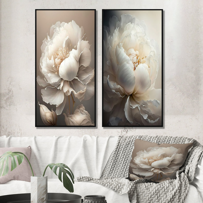 «Pivoine VI» - 2 pièces, H 40 po x l 40 po, Cadre noir