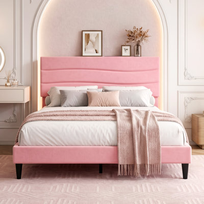 Queen Bed Frame with Adjustable Headboard, Modern Upholstered Bed Frame with Top Storage Shelf and Built‑in Charging Station, No Box Spring Required