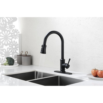 Kitchen Faucet Pull Out Spray Matte Black, Stainless Steel Made, 360 Rotating Nozzle For User- Water Use, Corrosion & Rust, Single Handle To Adjust Flow Temperature Spray, Black Steel, Nozzle, Rust