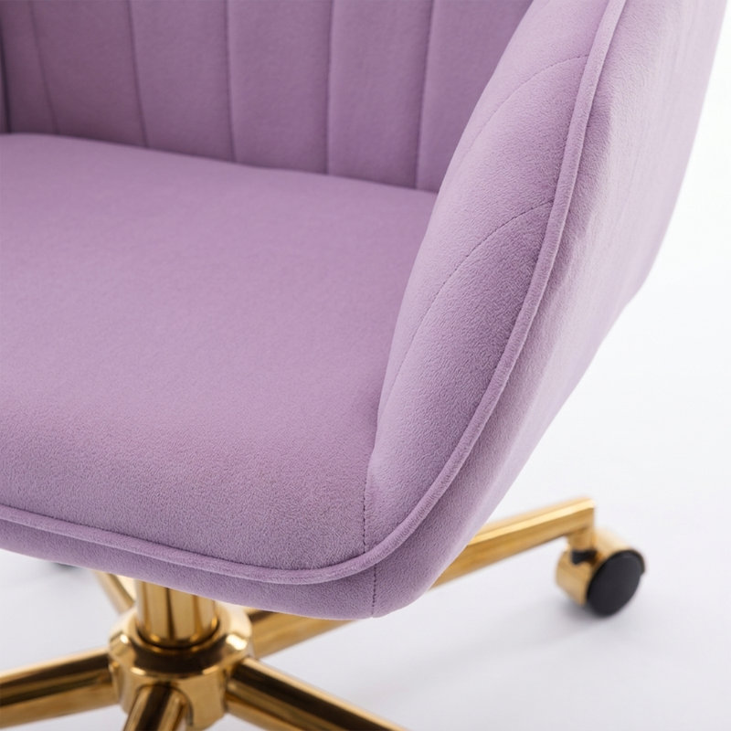 Chaise de bureau en velours avec base dorée, chaise de bureau pivotante réglable pour la chambre à coucher et le bureau