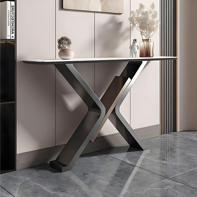 Italian style sintered stone console table, 33.4" H x 70.8" W x 13.7" D