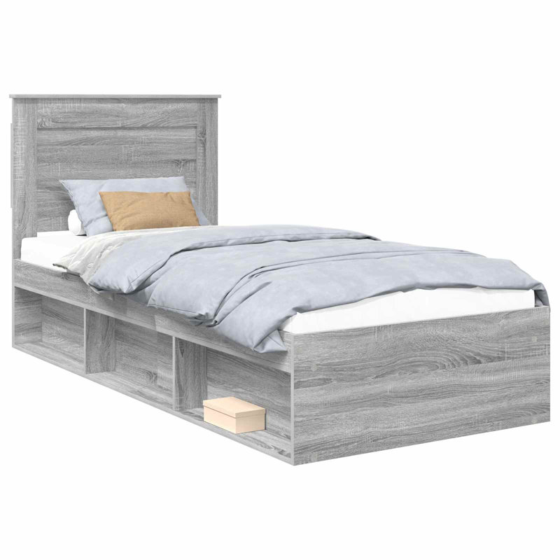 Solid Wood Bed, Grey Sonoma, European Single (90 x 200 cm)