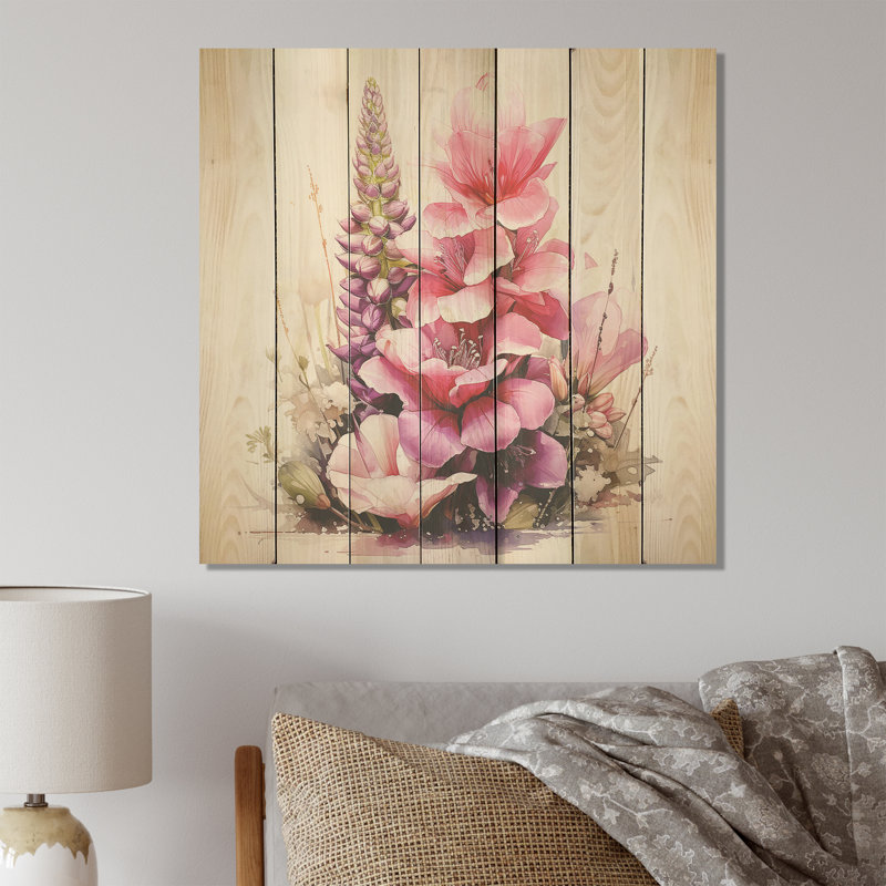 Arrangement de gant de renard rose serein - gant de renard sur bois, H 15 po x l 15 po