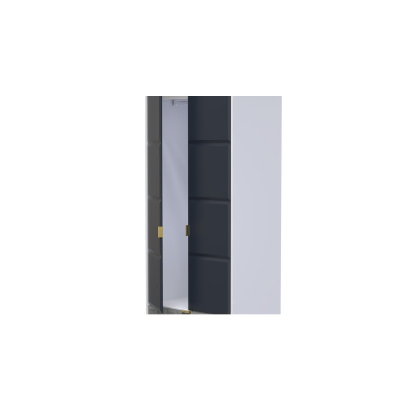 Fully Assembled 3 Door Wardrobe, 197cm H x 111cm W x 53cm D, Indigo Matt/White