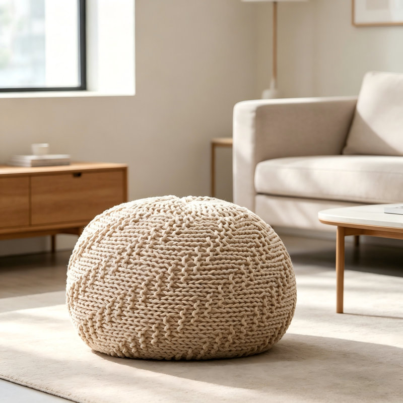 Hazel Pouf, Ivory Cotton