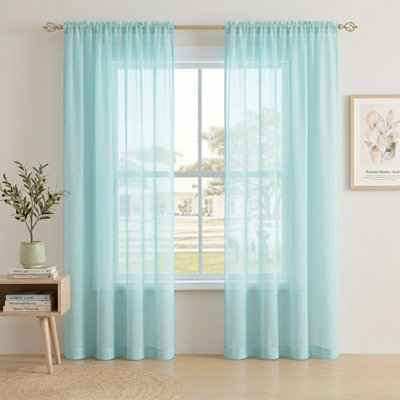 Blue Sheer Curtains 63 Inch Length 2 Panels Set, Rod Pocket Lightweight Long Sheer Curtains for Window Bedroom Living Room