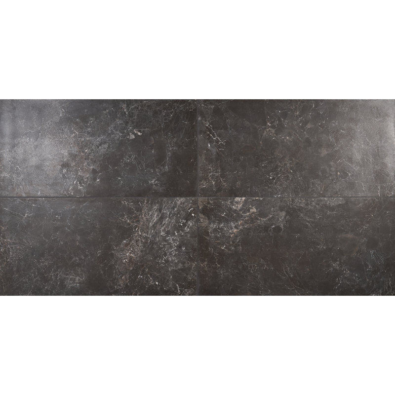 24" x 47" Semi-Polished Porcelain Wall & Floor Tile, Black