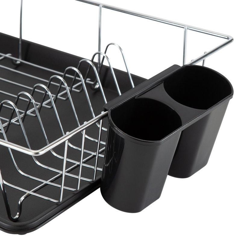 Black Chrome Metal Countertop Dish Rack with Tray