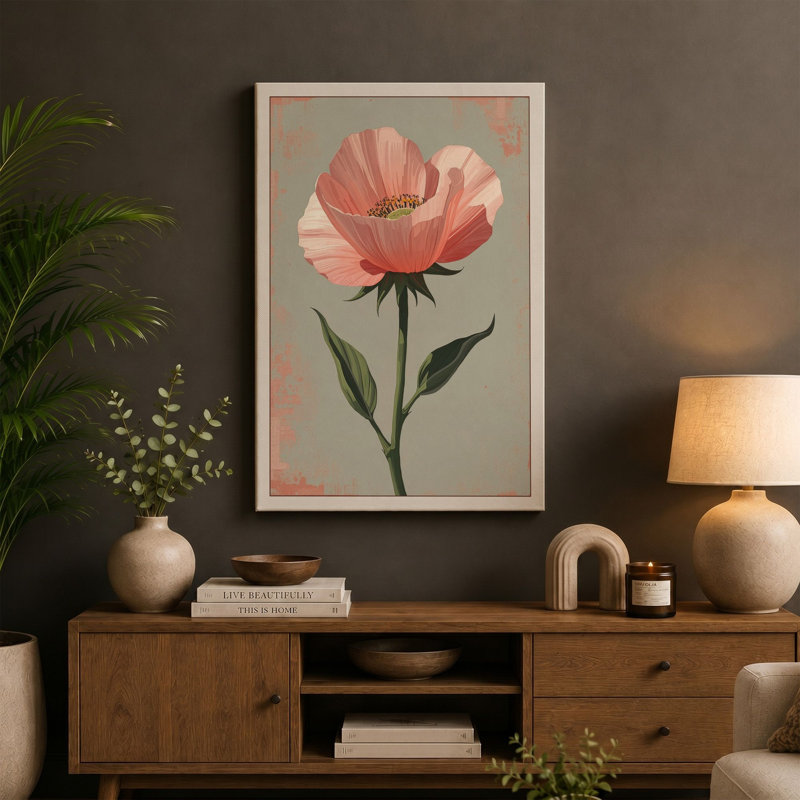 Delicate Bloom Botanical - Wrapped Canvas, 36x24 - 91.4 x 61.0 cm, Terracotta Border