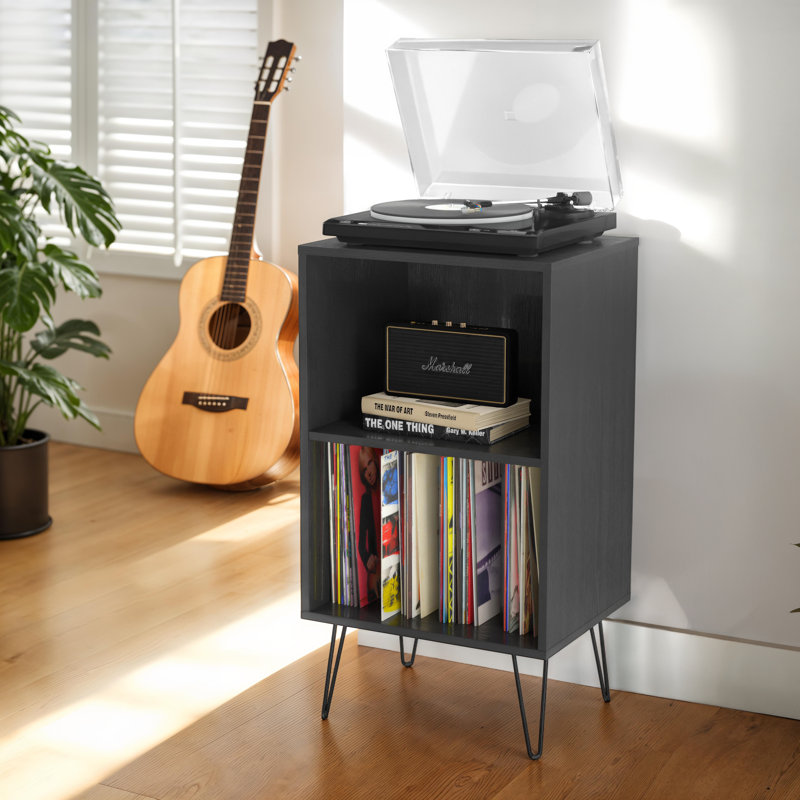 Open Shelved Turntable Stand, Black