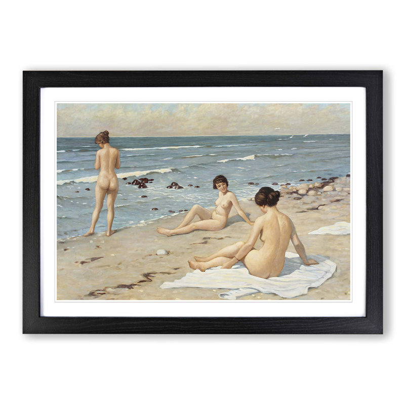Fischer Nude Women on the Beach by - Framed Print, Black