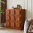 34.5 Inch Walnut Finish Freestanding Accent Cabinet, Pre-Assembled No Assembly Required, Retro Bubble Textured Sideboard Buffet Cabinet with Drawers & Storage Cupboard, Mid Century Modern Wooden Chest for Bedroom Living Room Entryway