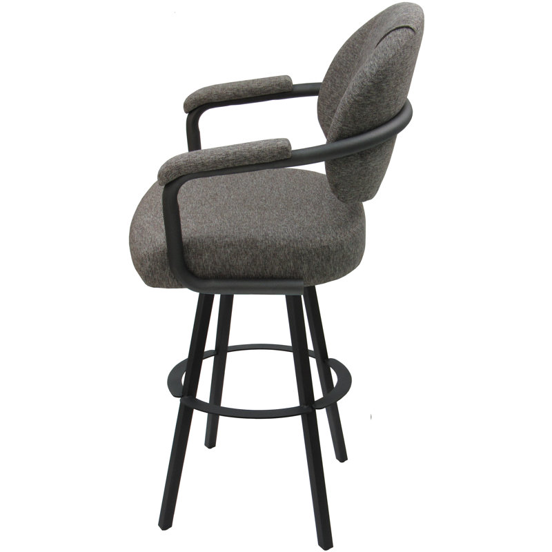 Tabouret de bar pivotant en métal Leandra, Mélange de polyester gris / cadre gris