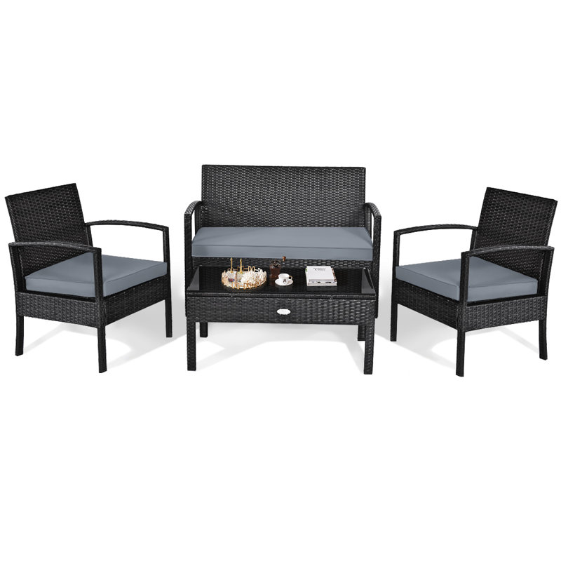 Wicker 4 - Person Patio Conversation Set with Cushions