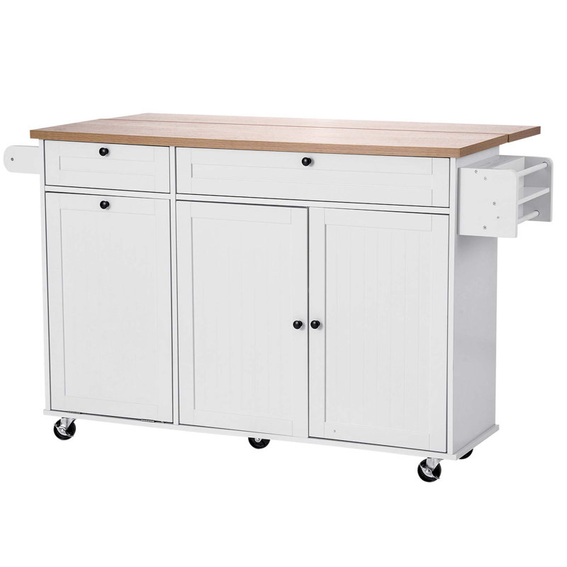 60In Kitchen Island Cart Rolling Storage Cabinet Table With Drawer Drop Leaf