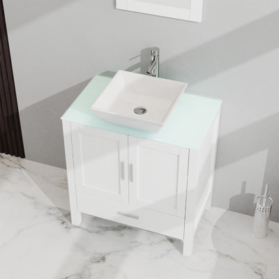 Volta 30" Bathroom Vanity And Sink Combo Glass Top Cabinet