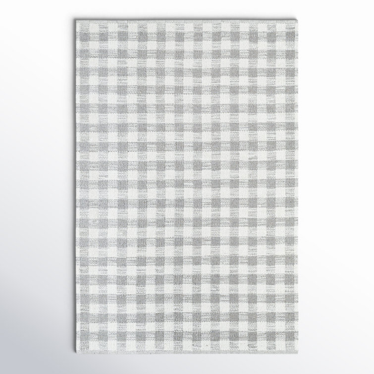 Lavande Plaid Wool Area Rug in Gray/White/Light Gray