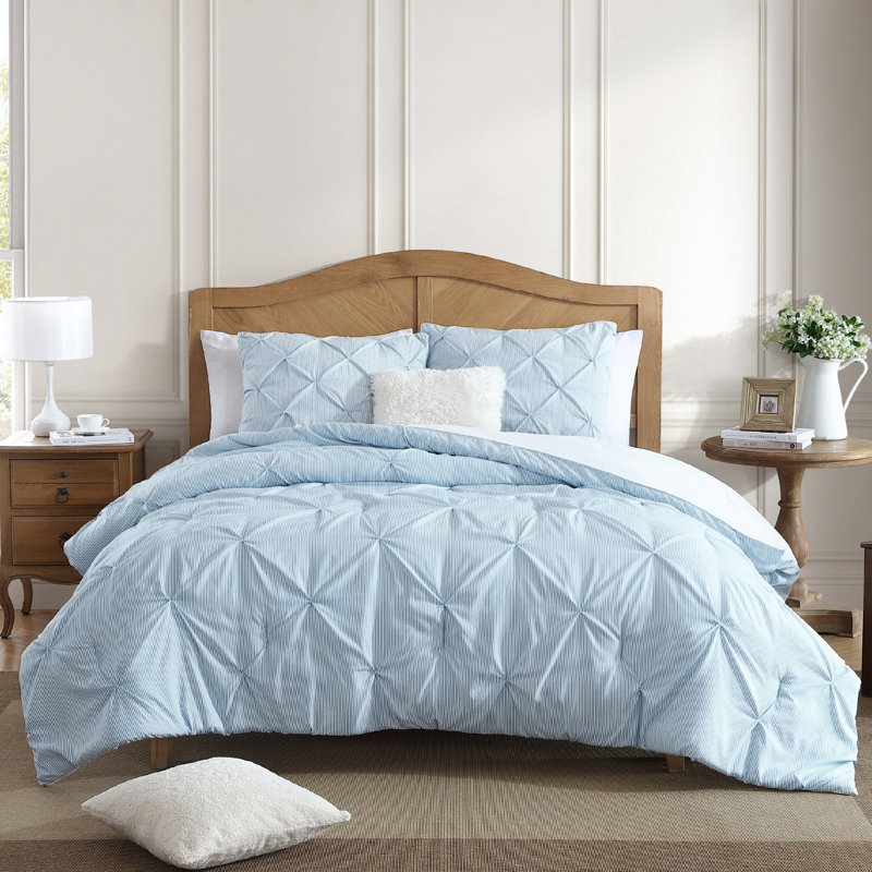 Ensemble d'édredon de 3 pièces en microfibre à nervures Swift Home - couleurs unies et motifs rayés - toutes saisons, durable, facile d'entretien