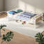 Lits compacts avec rangement, structure en métal blanc, chambre à coucher compacte moderne