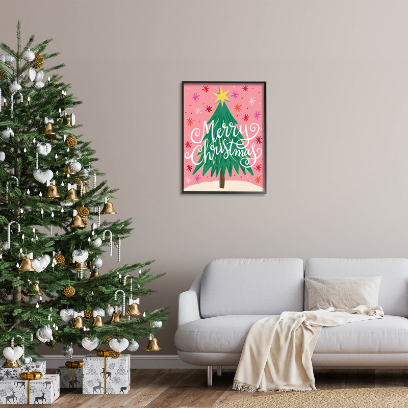 Joyeux Noël rose étoilé à-165, Giclée encadrée noir minuit, H 30 po x l 24 po x P 1,5 po