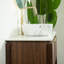 Meuble-lavabo autoportant moderne de 48 po avec lavabo vasque en marbre, plateau en pierre frittée Carrara et portes en bois cannelé, rangement à fermeture en douceur, noyer foncé