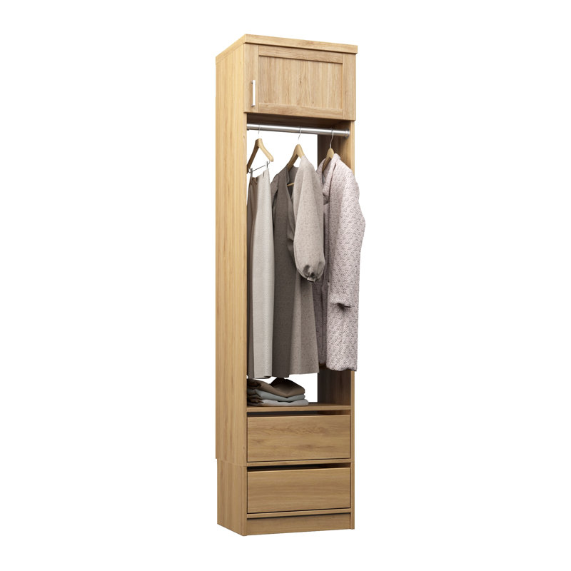 Natural Oak 19.5" Floor-Mounted Closet Section with Shaker Doors, 1 Clothing Rod, 1 Shelf & 2 Reveal Drawers, 19.5