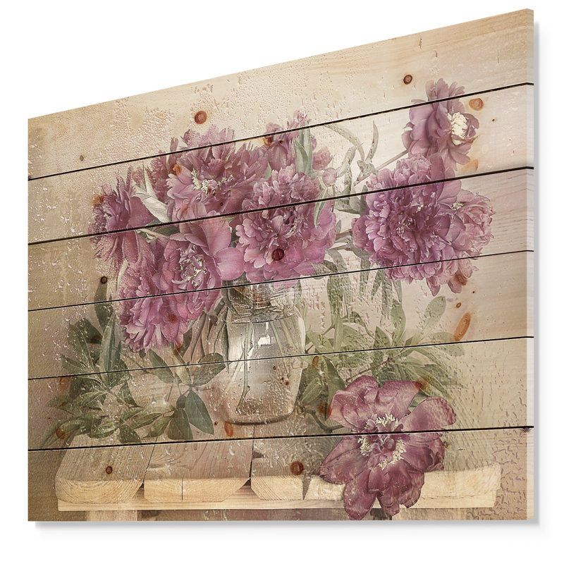 Bouquet de pivoines roses - impression, H 36 po x l 46 po x P 1,5 po, Bois