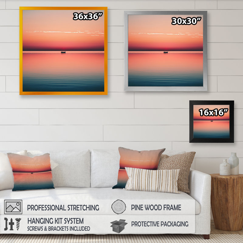 Kittanning Minimalistic Sunset During The Full Moon IV - Print on Canvas, Black Picture Framed Canvas, 16" H x 16" W x 1" D