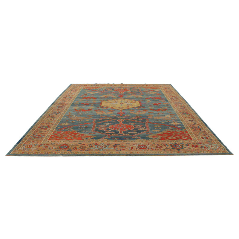 Tapis traditionnel bleu et pêche 9x12