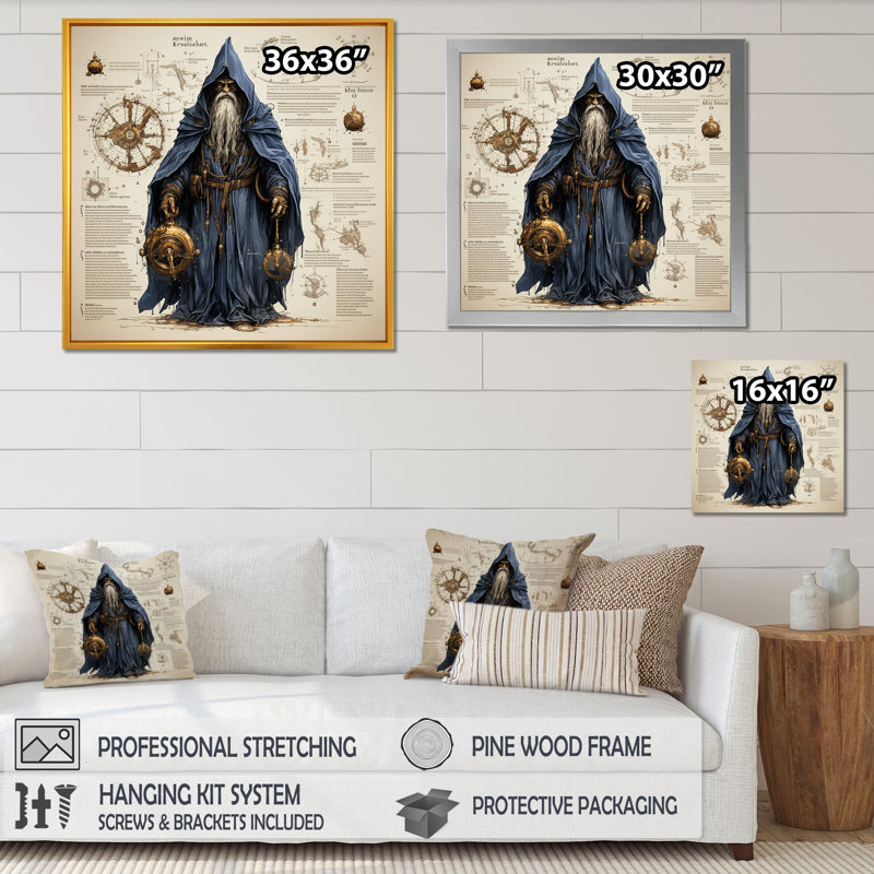 Schéma IV encadré sur toile, Cadre flottant doré, H 16 po x l 16 po x P 1 po