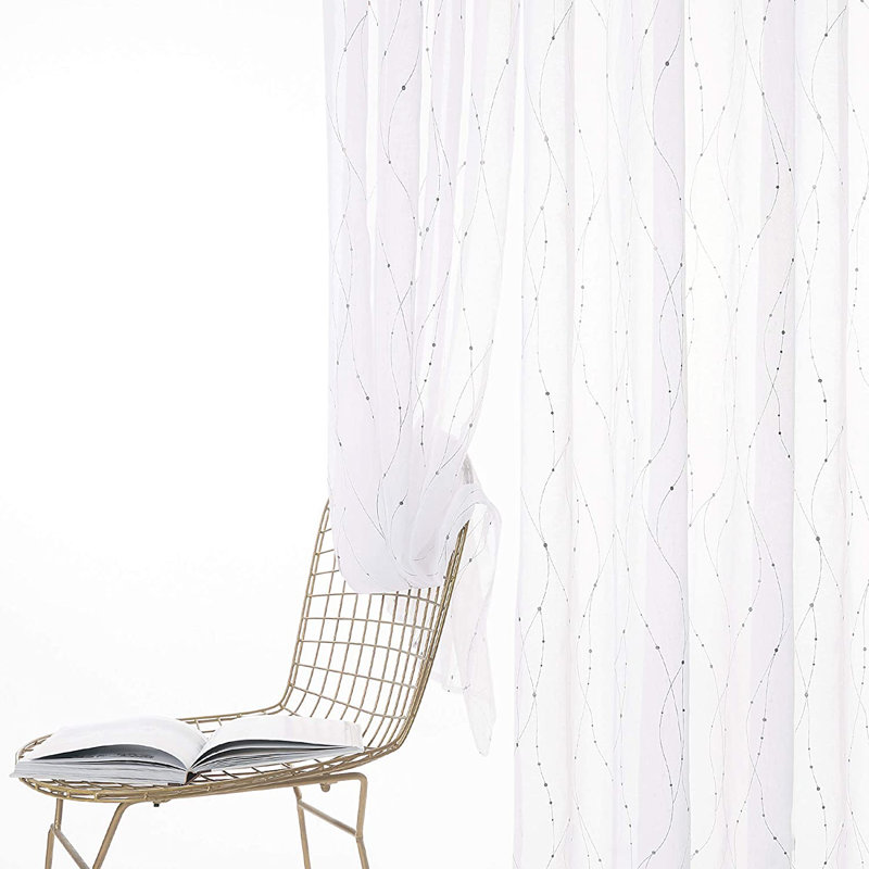 Cassien Sheer Curtain Pair, 52" W x 72" L, White/Silver