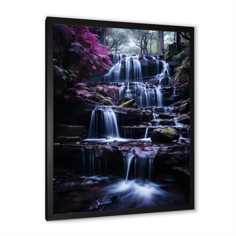 Chute d'eau majestueuse, Cadre simple noir, H 32 po x l 16 po x P 1 po