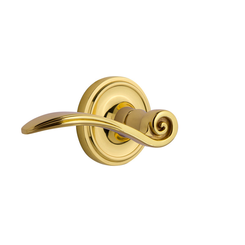 Classic Rosette Privacy (Bed & Bath) with Swan Lever, Left, 2.375", Polished Brass