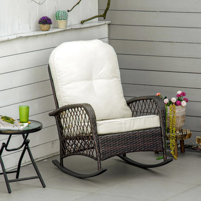 Chaise berçante blanc crème, rembourrage doux, style rustique pour chaise berçante de jardin à coussin épais pour l'extérieur