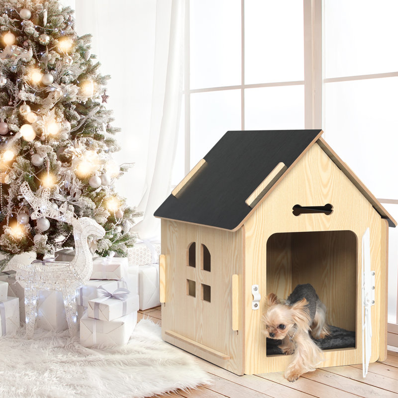 Niche pour chien en bois, Ivoire/noir