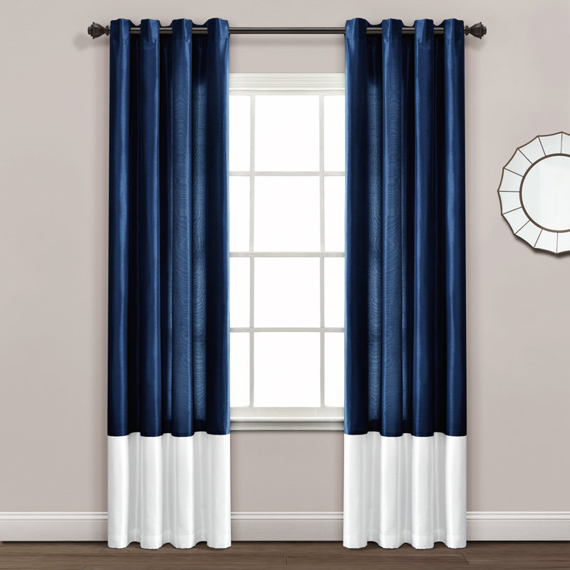 Panneaux de rideaux semi-transparents , l 54 po x L 84 po, Blanc / bleu marine