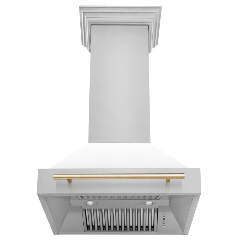 30" Autograph Edition 700 CFM Ducted Wall Mount Range Hood, White Matte/Gold