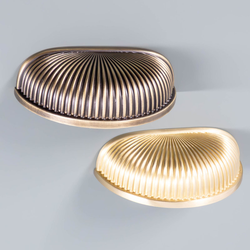 Ribbed Brass Semi Circle Cabinet Pull, Brushed Bronze