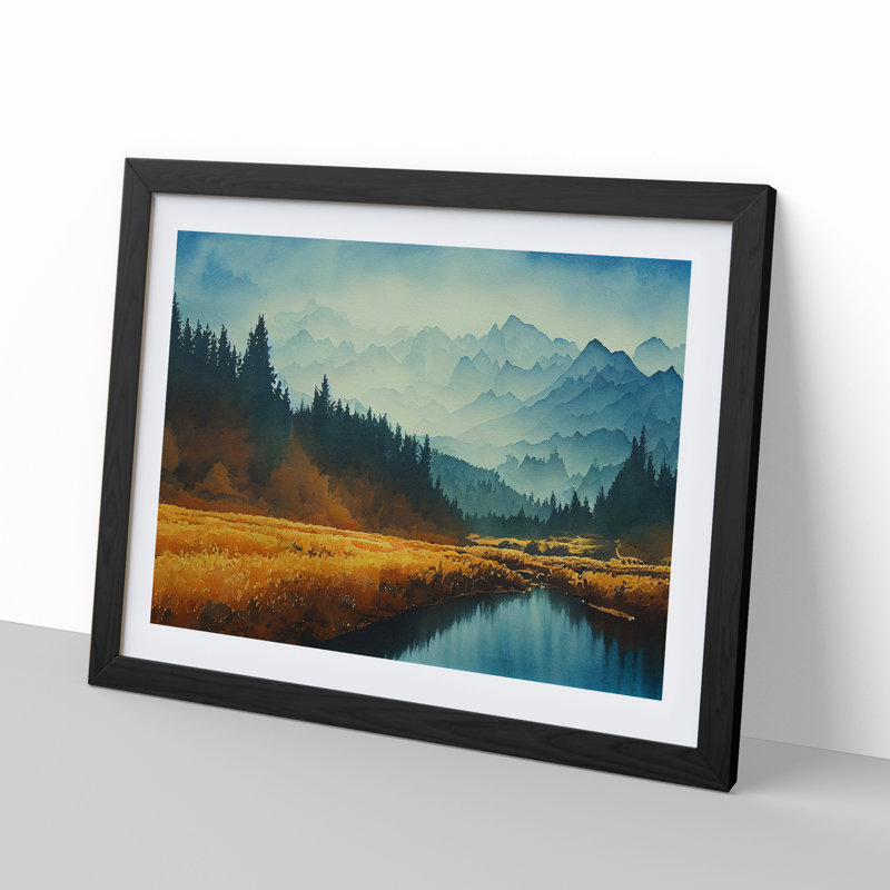 Mountain Forest - Single Picture Frame Print, Black Framed, 46cm H x 64cm W x 2cm D
