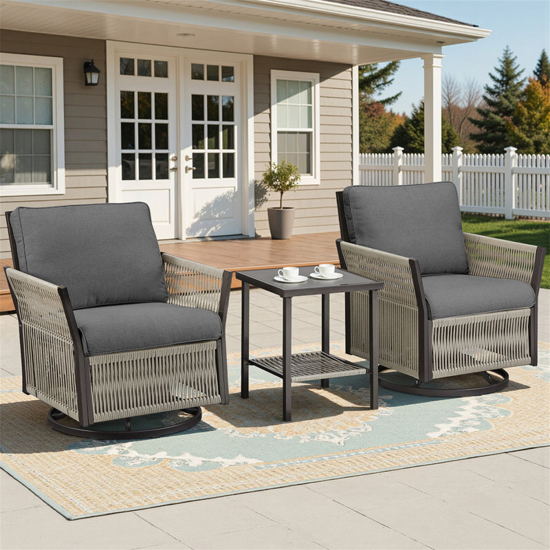 Ensemble de fauteuils oscillants pivotants 3 pièces Aurora Modern, Gris, 3 pièces: table d'appoint, 2 chaises