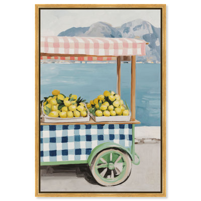 «Lemon Cart II», reproduction sur toile encadrée rose Glam Decor par Art Remedy, cadre doré, 20 x 30