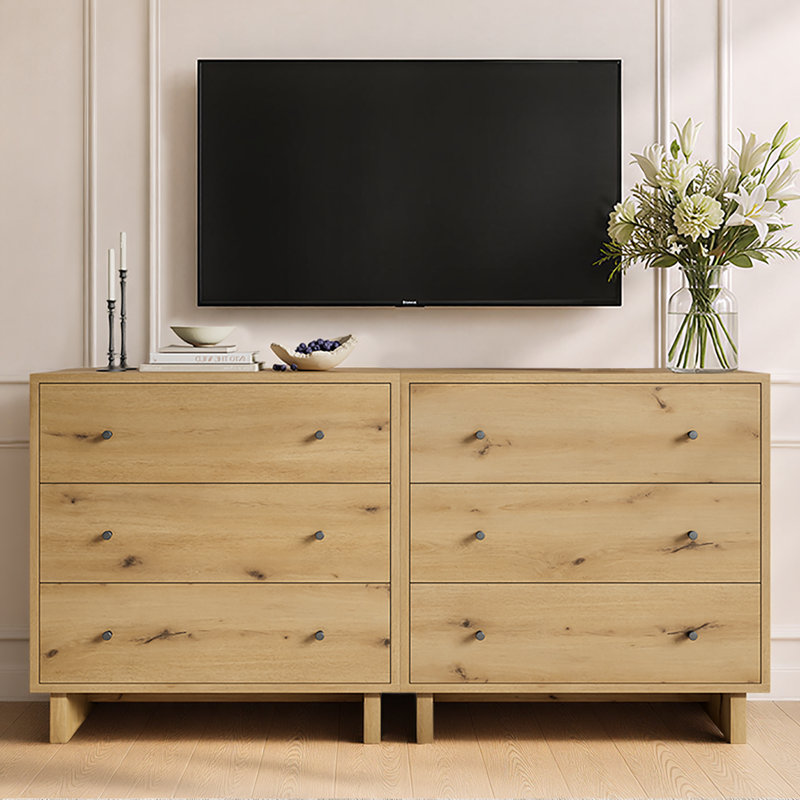 Ensemble de 2 meubles de rangement à 3 tiroirs de 79,5 cm de large, fini imitation bois, chêne naturel, Chêne naturel