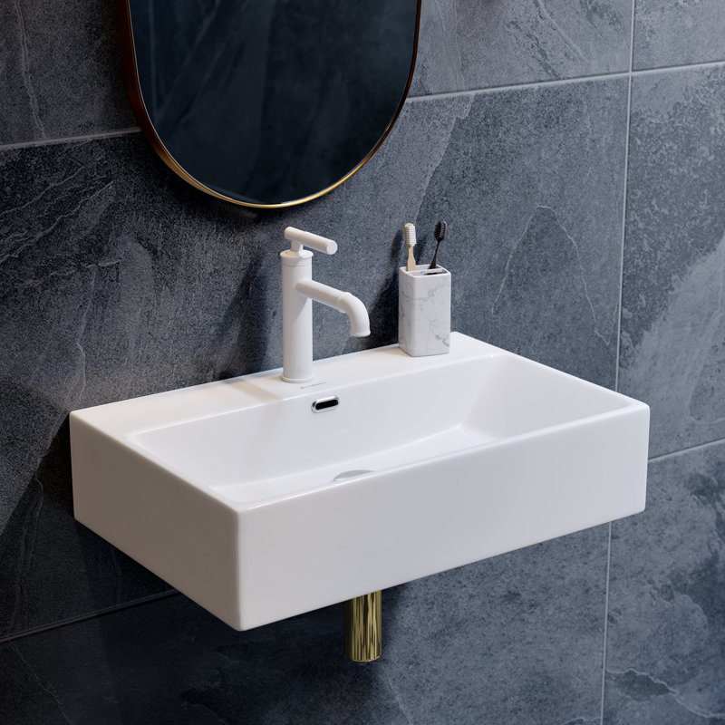 Claire 24" Rectangle Wall-Mount Bathroom Sink, Glossy White