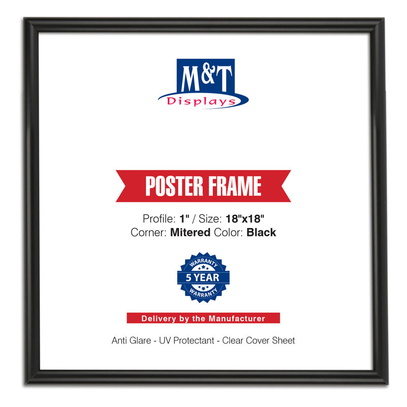 M&T Displays Aluminum 18x18 Inch  Snap Poster Photo Picture Frame - Black